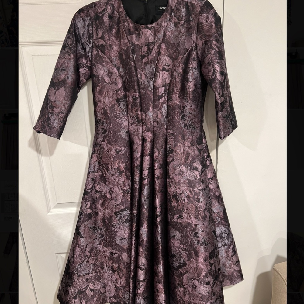 Elegant Floral A-Line Dress in Purple and Black